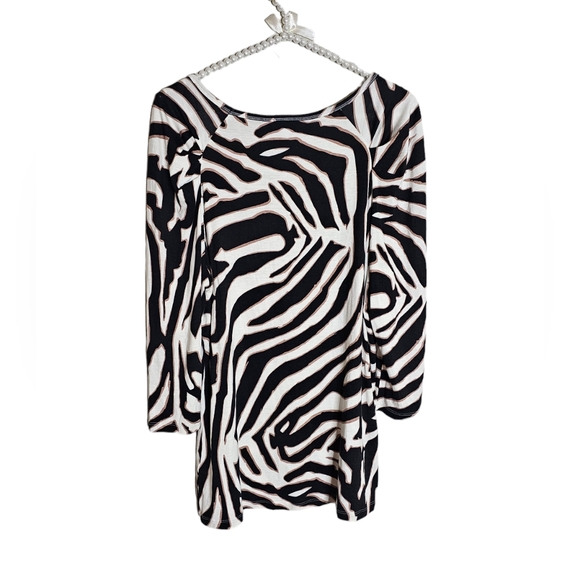 Jennifer Lopez Zebra print Modal blend 3/4 Sleeve Top Size Large - Picture 4 of 6